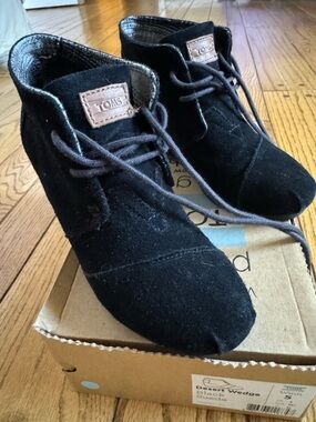 TOMS Black Suede Desert Wedge Booties